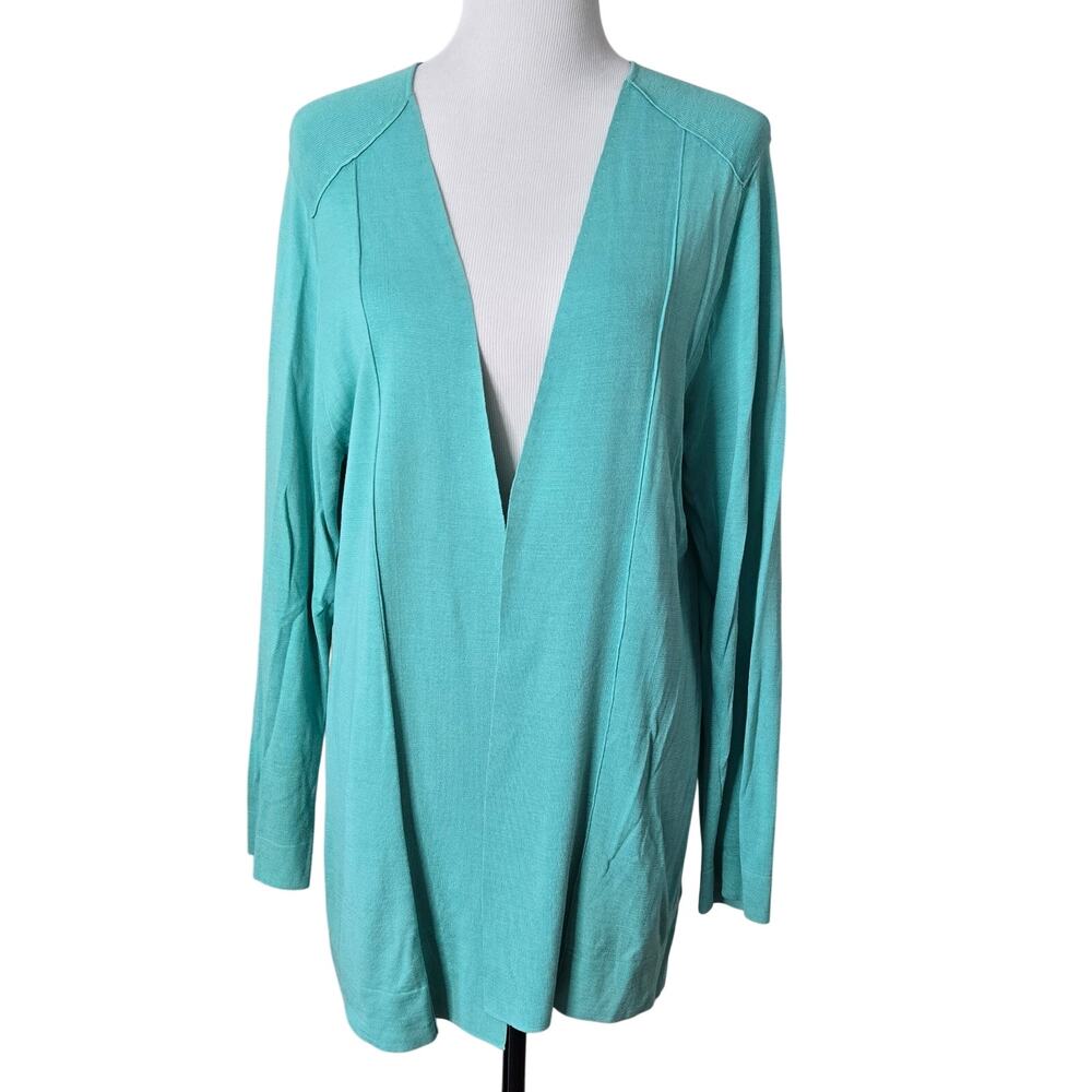 Carlisle Cardigan Sweater Green Aqua Size XL Open Front Silk Blend Lightweight